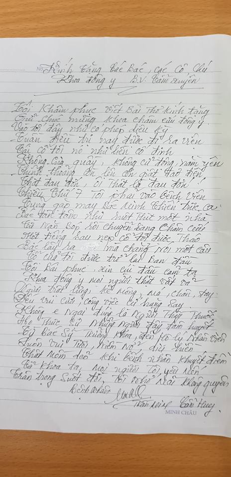 Thư khen ngợi gửi  Khoa Y học dân tộc