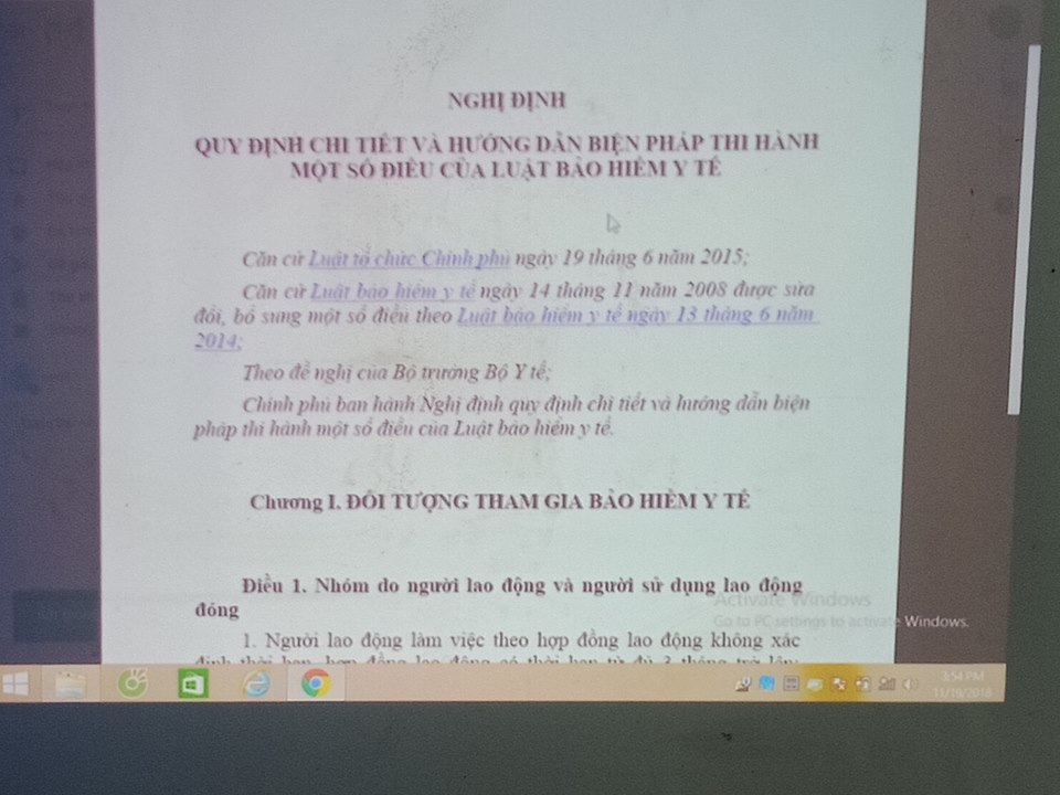 Tập huấn Nghị định 146/2018/NĐ- CP ngày 17/10/2018 Quy định chi tiết và Hướng dẫn biện pháp thi hành một số điều của Luật bảo hiểm y tế và Thông tư 16/2018/ TT-BYT Quy định về Kiểm soát nhiễm khuẩn trong các cơ sở KCB